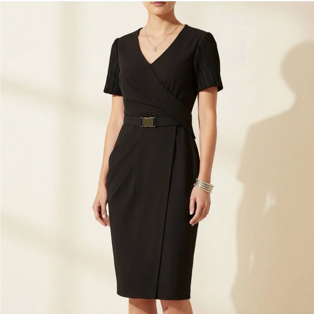 Nue by Shani Black Belted Midi Dress size 6 NWT